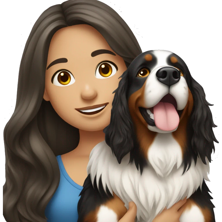 white Brunette long haired girl with bernese mountain dog emoji