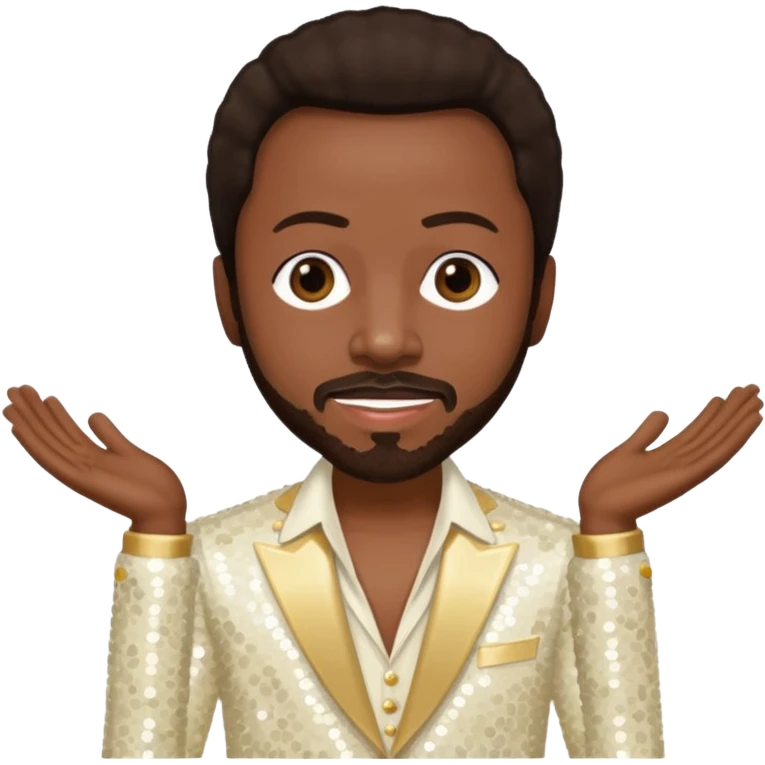 Maurice White from Earth, Wind & Fire with dark brown hair, ivory sequin outfit emoji