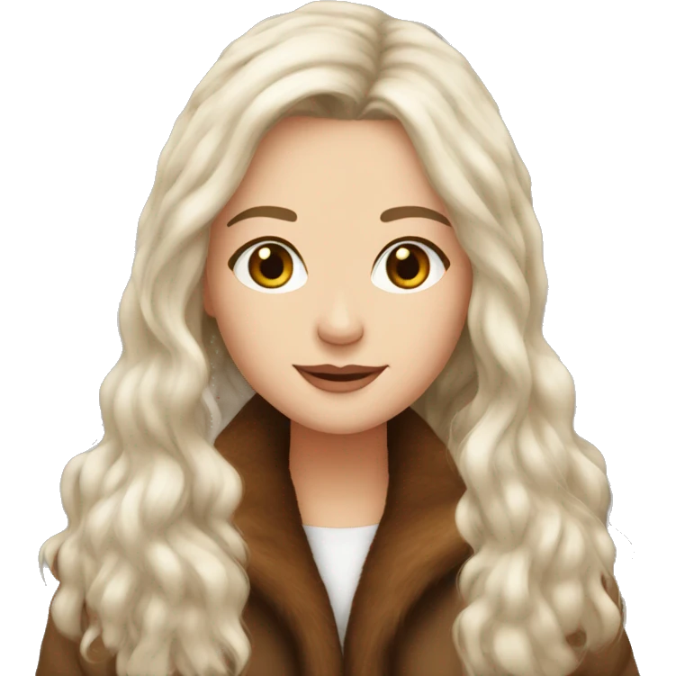 Beautiful white girl long brown hair fur-coat emoji