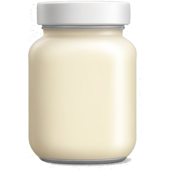 a simple emoji of a small jar of fresh cream. The jar should look like a classic cream container, with a white or light-colored body, a slightly open lid showing smooth, creamy texture inside. Make it cute and minimalistic,  emoji