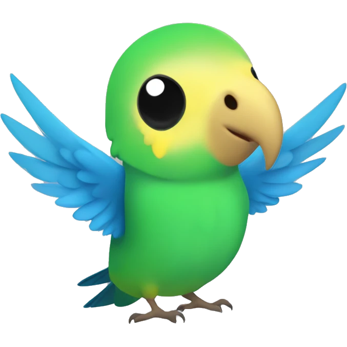 budgie with a green body and green and black wings and a yellow head with a blue nose emoji