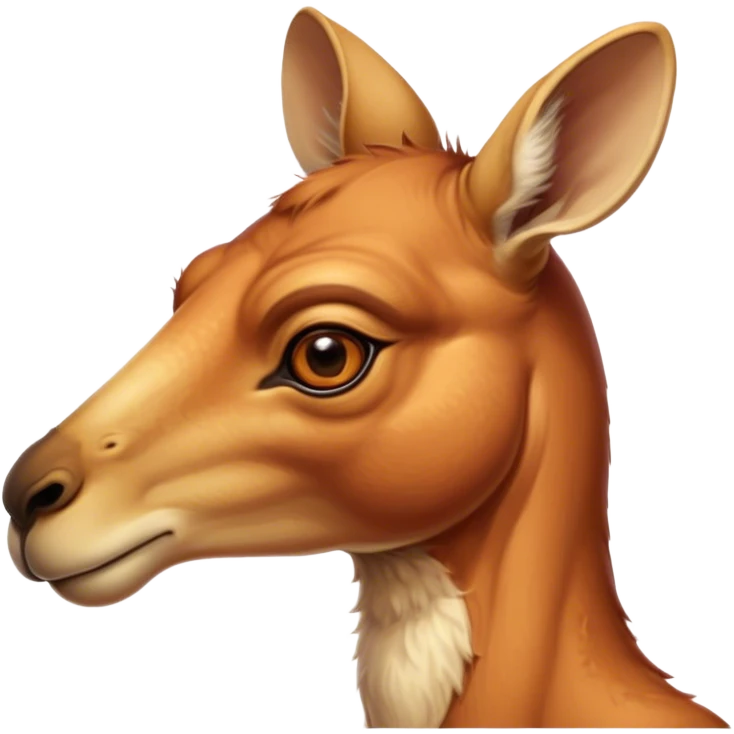 Cinematic Noble Adult Red Kangaroo Portrait Emoji, Poised and regal, with a robust, muscular build, tawny reddish fur, and a distinctive camel-shaped head featuring a slightly elongated snout, prominent ears, and keen, observant eyes, Simplified yet sharp and sophisticated features, highly detailed, glowing with a warm, sunlit glow, high shine, intelligent and commanding, stylized with an air of outback authority, focused and vigilant, soft glowing outline, capturing the essence of a watchful guardian that seems ready to bound out of the screen with effortless power! emoji