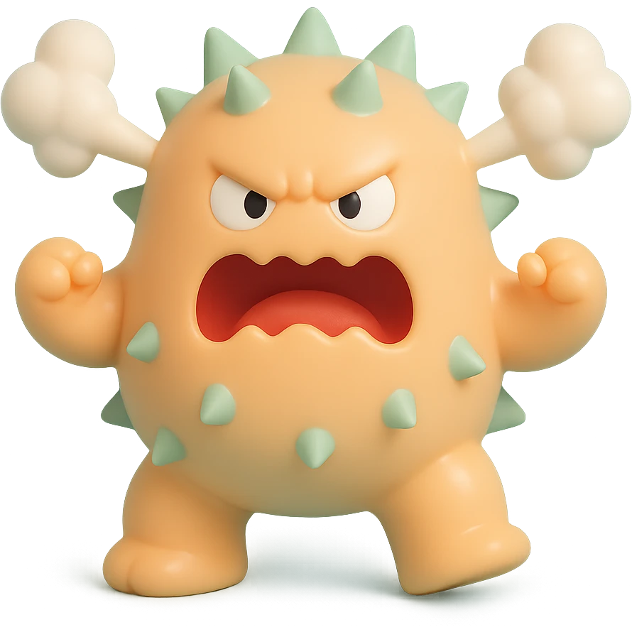 monster stomping its feet in anger, smoke coming from ears, spiky body emoji