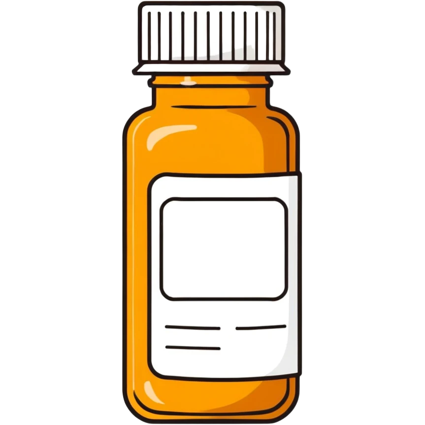 Amber pill bottle with a pharmacy label  emoji