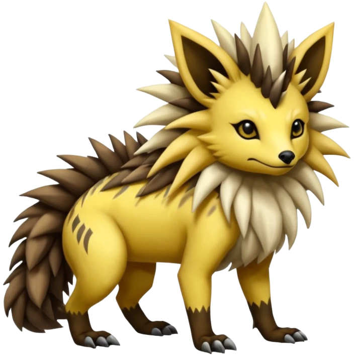 Colorful fantasy-Zigzagoon-Jolteon-echidna-civet-Trick-sergal-fusion-hybrid-animal-creature, full body emoji