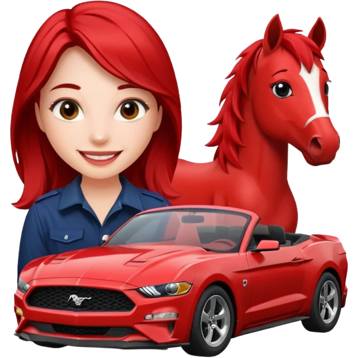 Red mustang with girl emoji