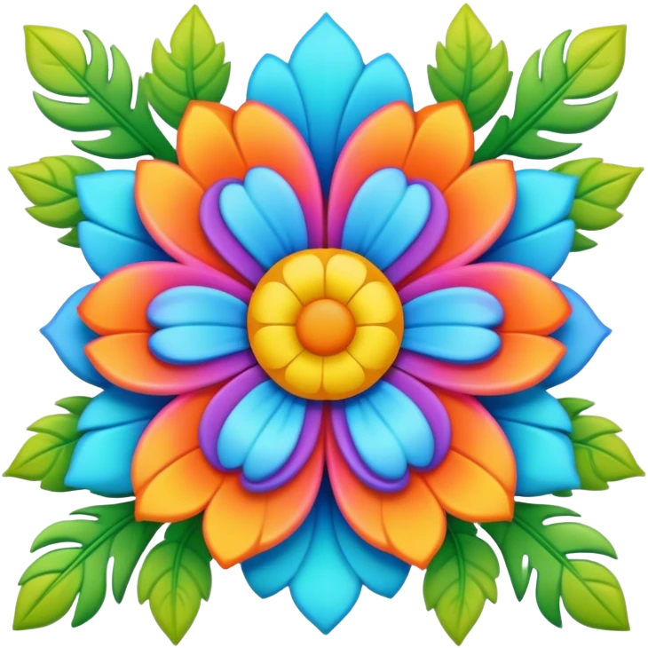 3D, psychedelic colored hippie style flower border  emoji
