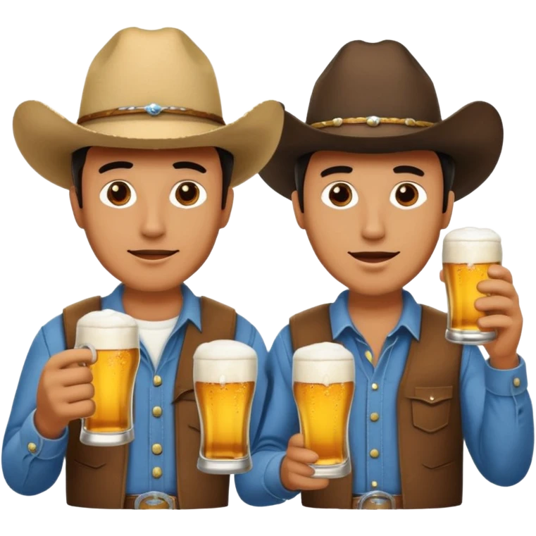 Men wearing cowboy hats, drinking beer together emoji