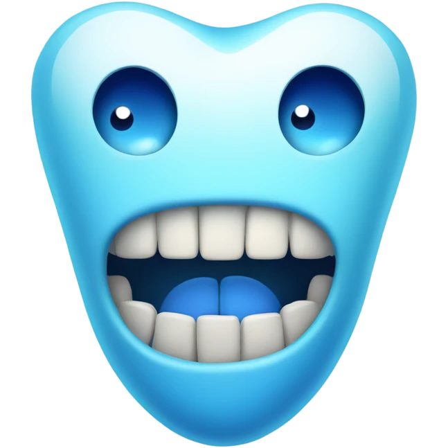 A tooth that is blue with a eyes and a mouth  emoji