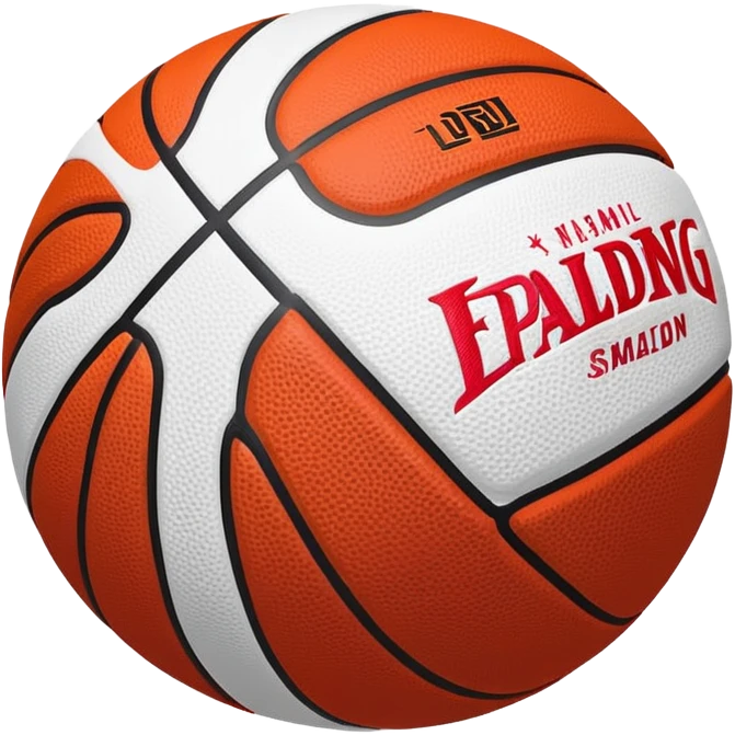 Extremely minimal red basketball with smallest possible NBA and Spalding logos, basic shape, iOS emoji style emoji