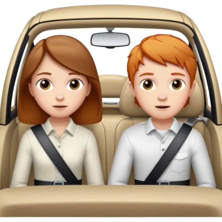 Two mouses, one girl with brunette long hair and one ginger short hair boy, boy drive a white ford focus card emoji