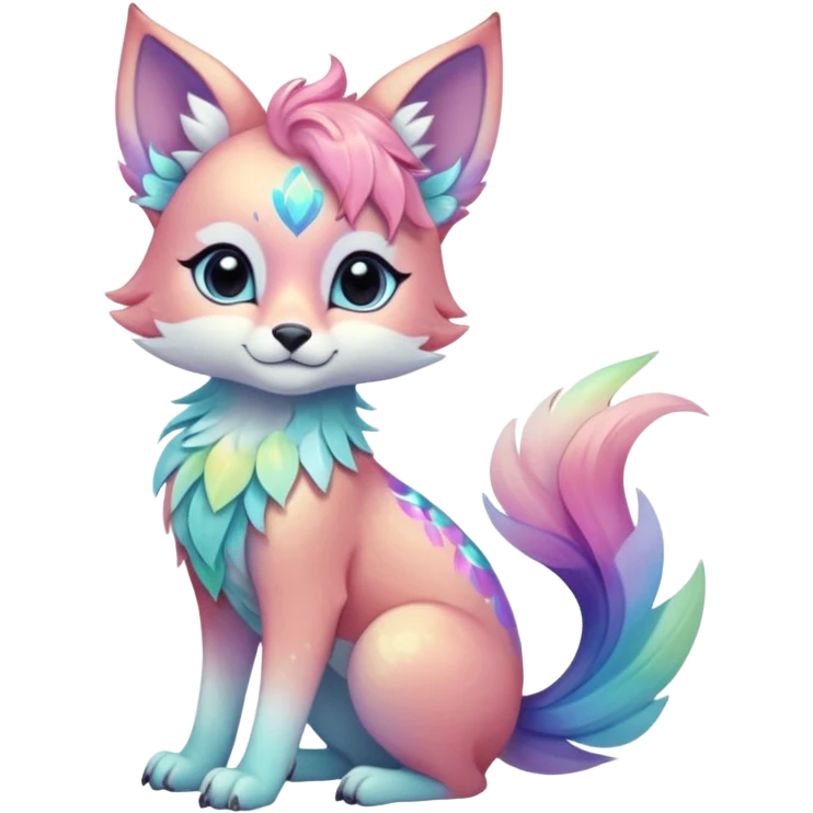 Multicolored sparkly pastel iridescent light pale cute adorable pretty cool elegant realistic floral exotic Falvie-Fionbri-fursona, full body emoji