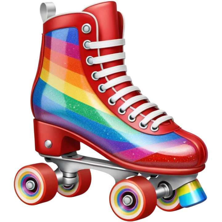 red vintage glitter roller skate with a white leather boot, rainbow stripes glitter emoji