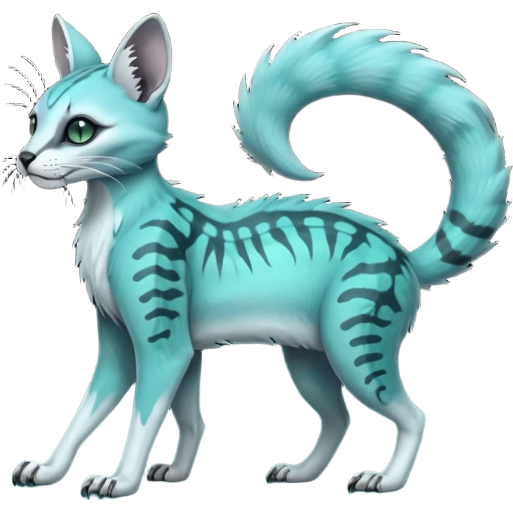dark spooky foggy gloomy skeletal nightly skully zombie-like swampy ghostly greyish dull green-blue-turquoise spectral glorious divine exotic cute cool beautiful beautiful fantasy-caracal-civet-genet-sergal-vernid-Vaporeon-Cacomistle-Trico-oncilla-animal-Fakémon-hybrid-creature (full body) emoji