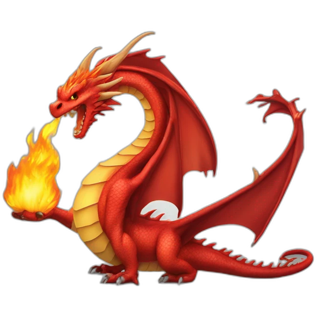 dragon rouge avec une queue flamme emoji