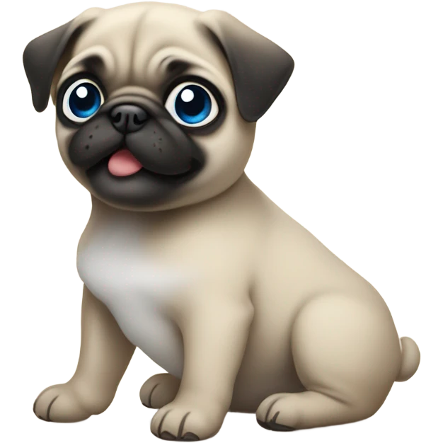 Baby pug with big blue eyes chewing a slipper emoji