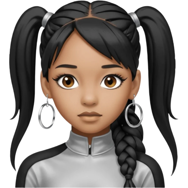 Left Eye from TLC with long black ponytail hair, silver outfit emoji