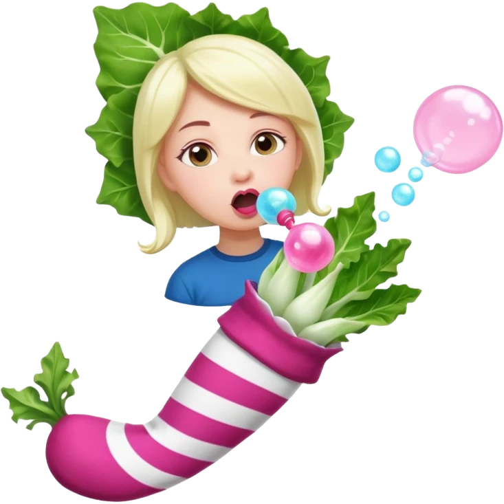  👩🏼 dans une endive géante, et à des chaussettes et fais une bulle avec un chewing-gum  emoji