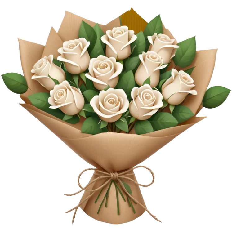 white roses bouquet in brown paper emoji