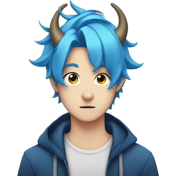 Anime boy with blue hair and Horns emoji