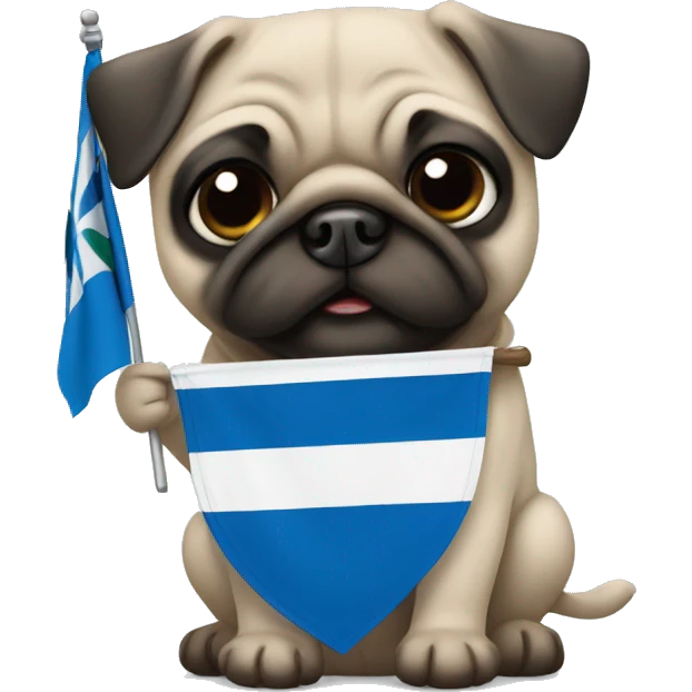 A pug holding Estonian flag  emoji