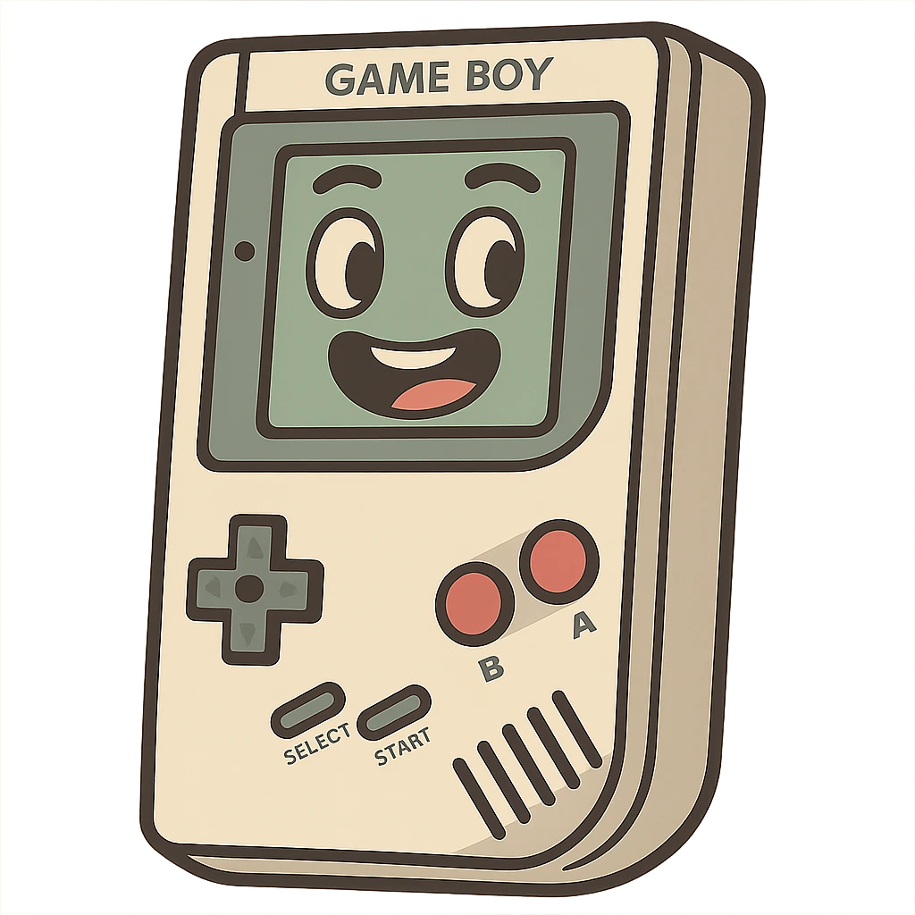 GameBoy, flat icon style, bold outlines, limited colors, simplified details, classic handheld shape, designed for digital interfaces emoji