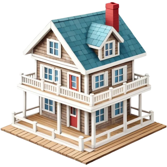 Maine coastal house, isometric dollhouse-style, realistic emoji
