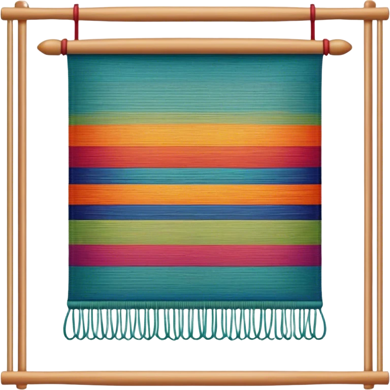Tapestry icon, woven fabric with intricate patterns, weaving loom, colorful threads, detailed design, minimalistic style, clean lines, transparent background. emoji