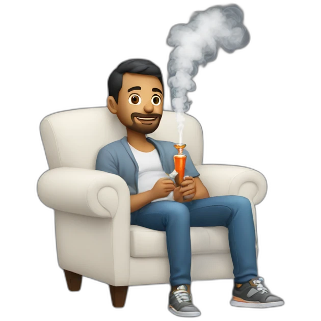 Male sit in soft an armchair and smoke hookah emoji