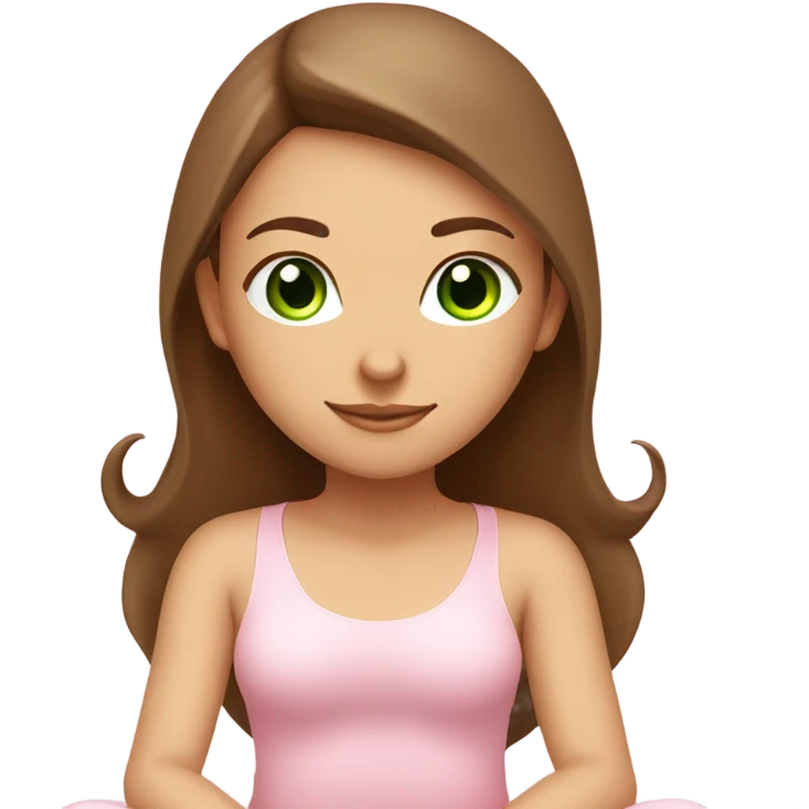 Brown long hair and green eyes yoga girl in light pink clothes sitting on a yoga mat emoji