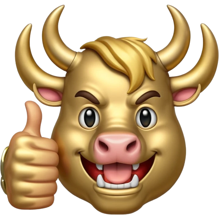 Emoji is an iron golden horseshoe with an angry powerful bull in the middle showing a thumbs up (Likes) emoji