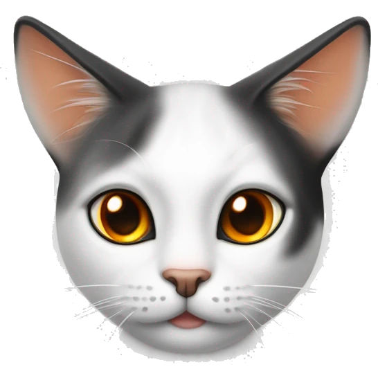 Weiße Katze mit einem schwarz und Orangen Ohr auf der rechten Seite und einem schwarz und Orangen Schwanz mit gelben Augen  emoji