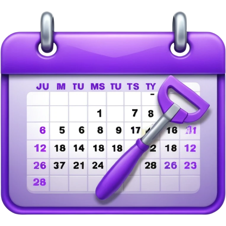 calendar icon with violet garden tools near. Transparent background emoji