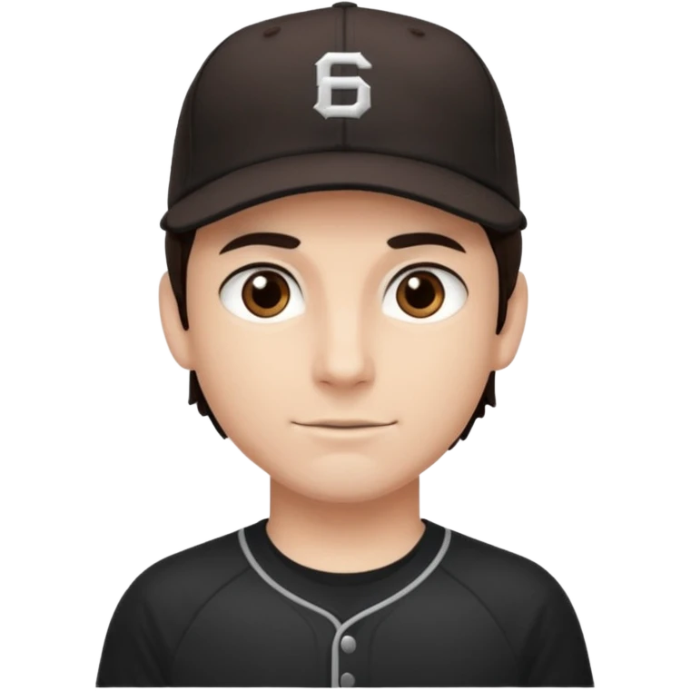 male, dark brown hair, dark brown eyes, fair skin, black baseball hat, dry fit tee emoji