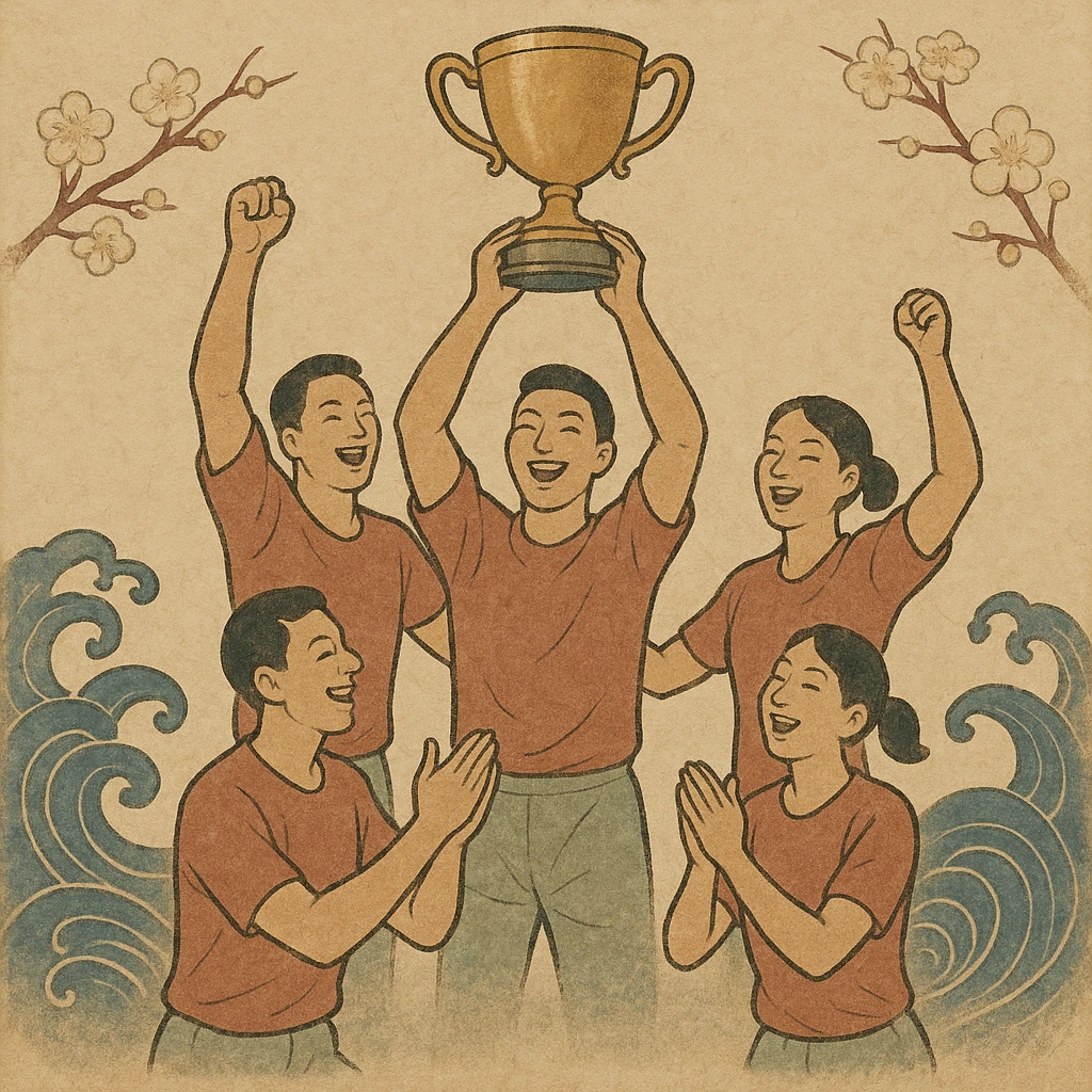 team celebrating with trophy emoji