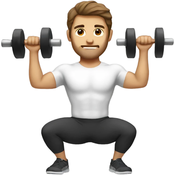 White man brown hair doing squats with weights emoji