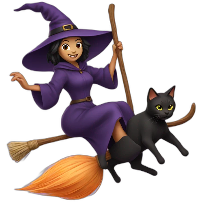 witch with cat on a broom  emoji