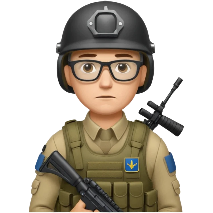 Ukrainian intelligance agency warrior man in platecarrier with nato riffle in helmet and glasses emoji