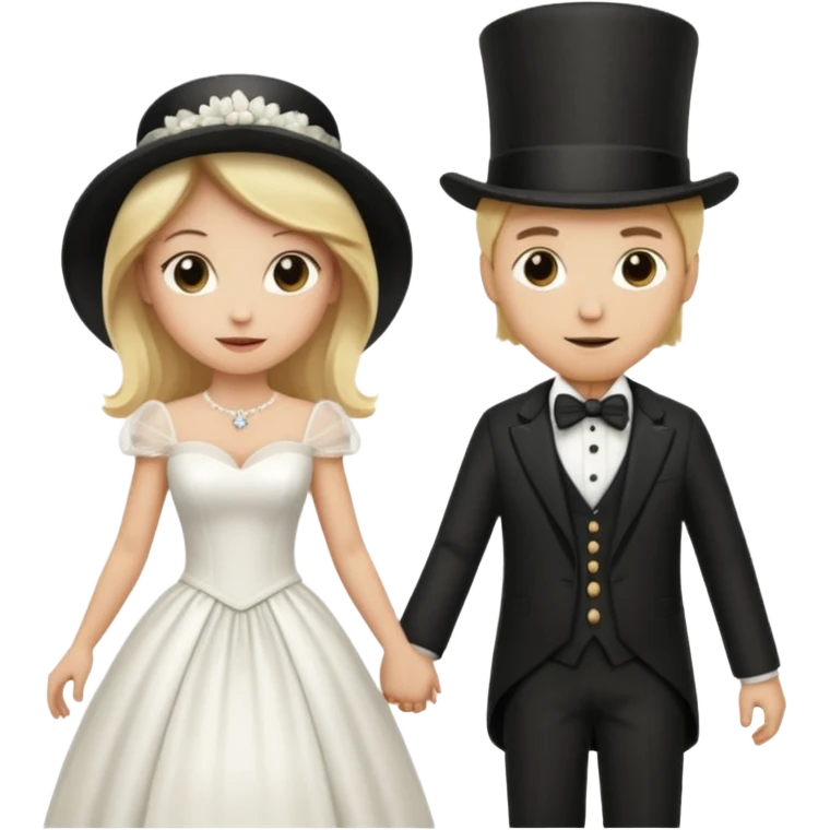 Man in top hat and blonde woman in wedding dress holding hands emoji