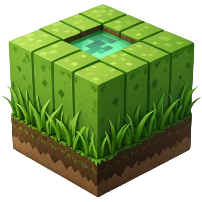 3D Apple style emoticons for Minecraft grass blocks, cube shaped with grass at the top and a plot below emoji