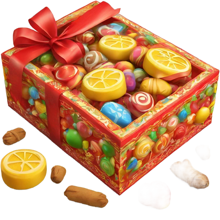 Traditional russian new year sweet gift box with handles with candies for kids emoji