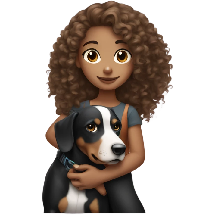 Girl with curly hair and freckles that’s mixed with black and white holding a Doberman  emoji