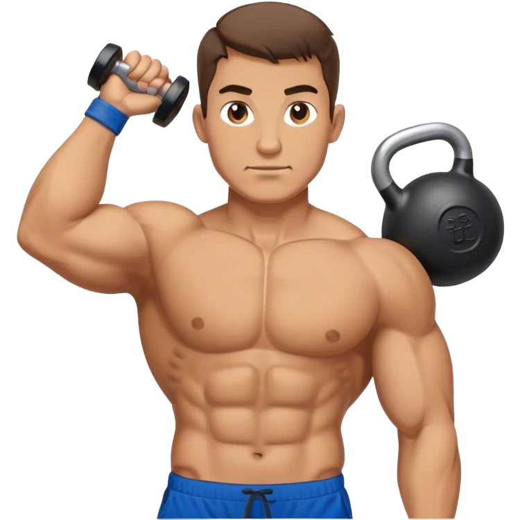 buff man with blue shorts holding kettlebell emoji