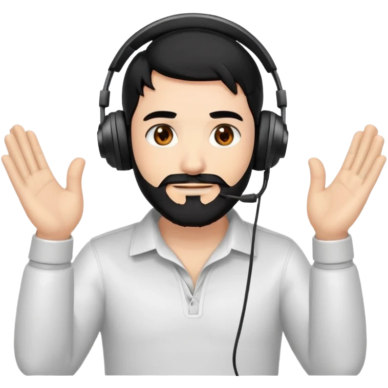 Man with black hair, brown eyes, and black beard wearing gaming headset and applauding emoji