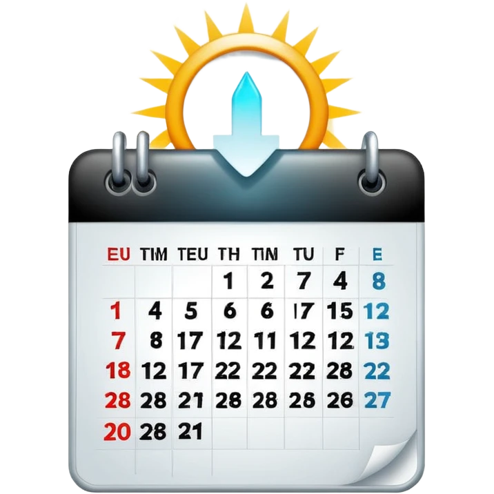 Minimalist emoji of a clean calendar page with a single bold tick and light radiating from behind it, symbolising recommitment and a fresh disciplined start. Flat vector style, transparent background emoji