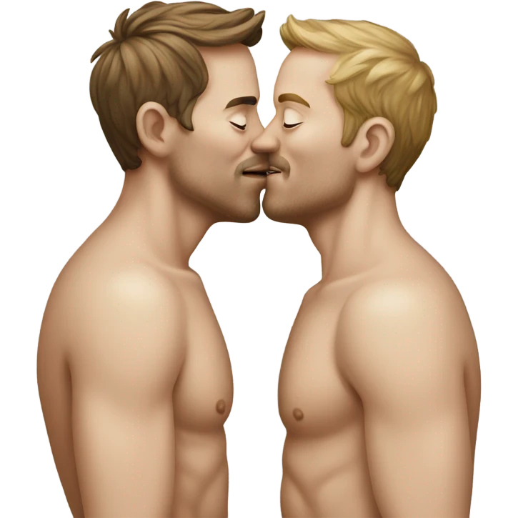Two white men tenderly kissing no shirts emoji