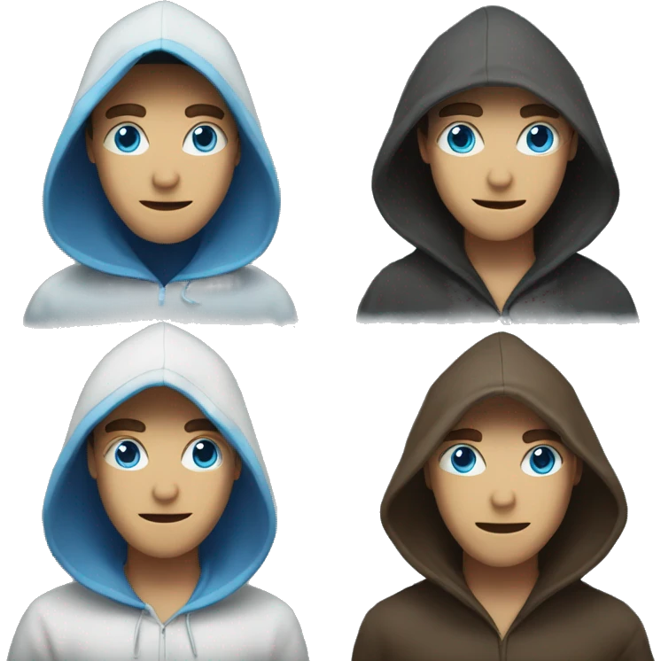 Hooded man, face mask, blue eyes, emoji