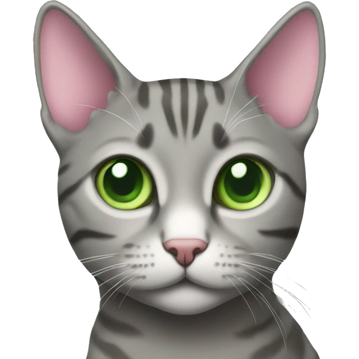 Grey tabby cat with pink nose and green eyes emoji