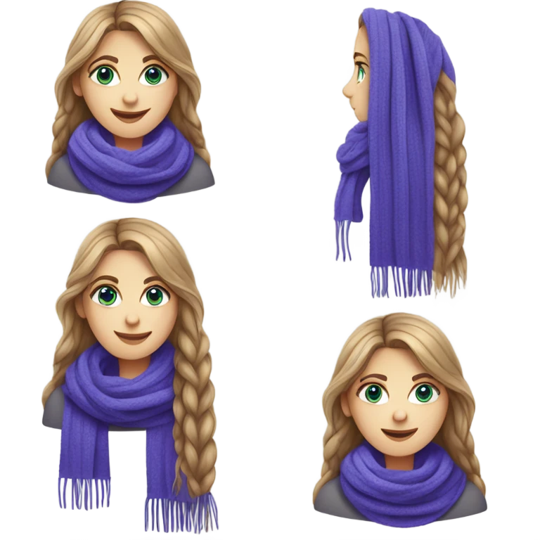 beautiful finnish fair long hair woman with blue eye knitting purple scarf emoji