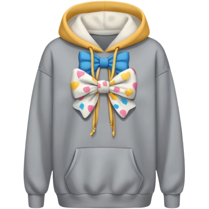 a gray oversized hoodie with a bow print on the chest emoji